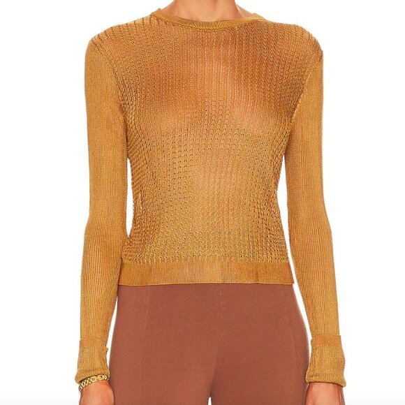 NEW Free People Women's Gold H2O Crew Pullover Open Weave Long Sleeves Small - Picture 1 of 9